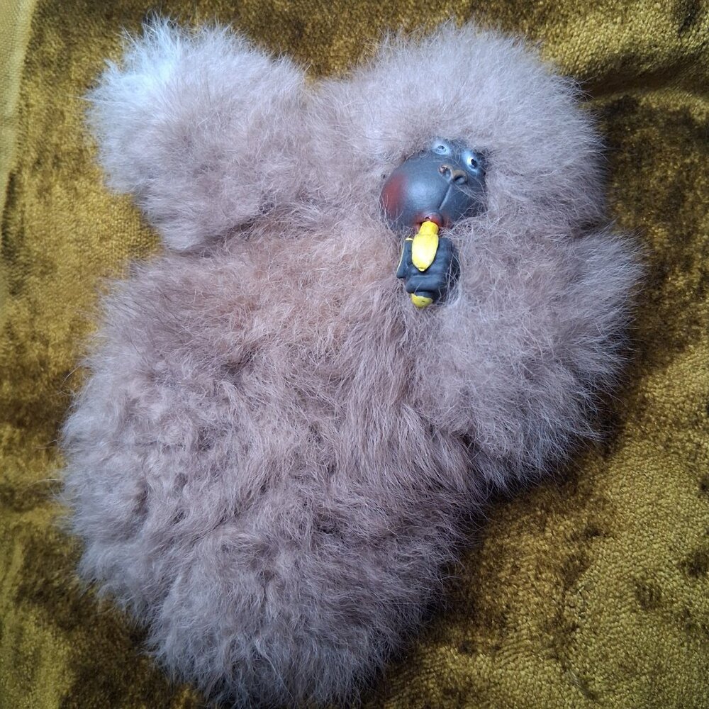 Real Fur Stuffed Gorilla Plush Toy Animal Rubber Face Banana Thumb Sucker